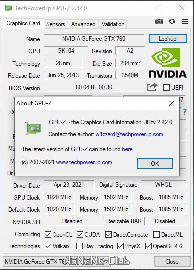Полная информация о видеокарте - GPU-Z 2.42.0 + ASUS_ROG — изображение 1