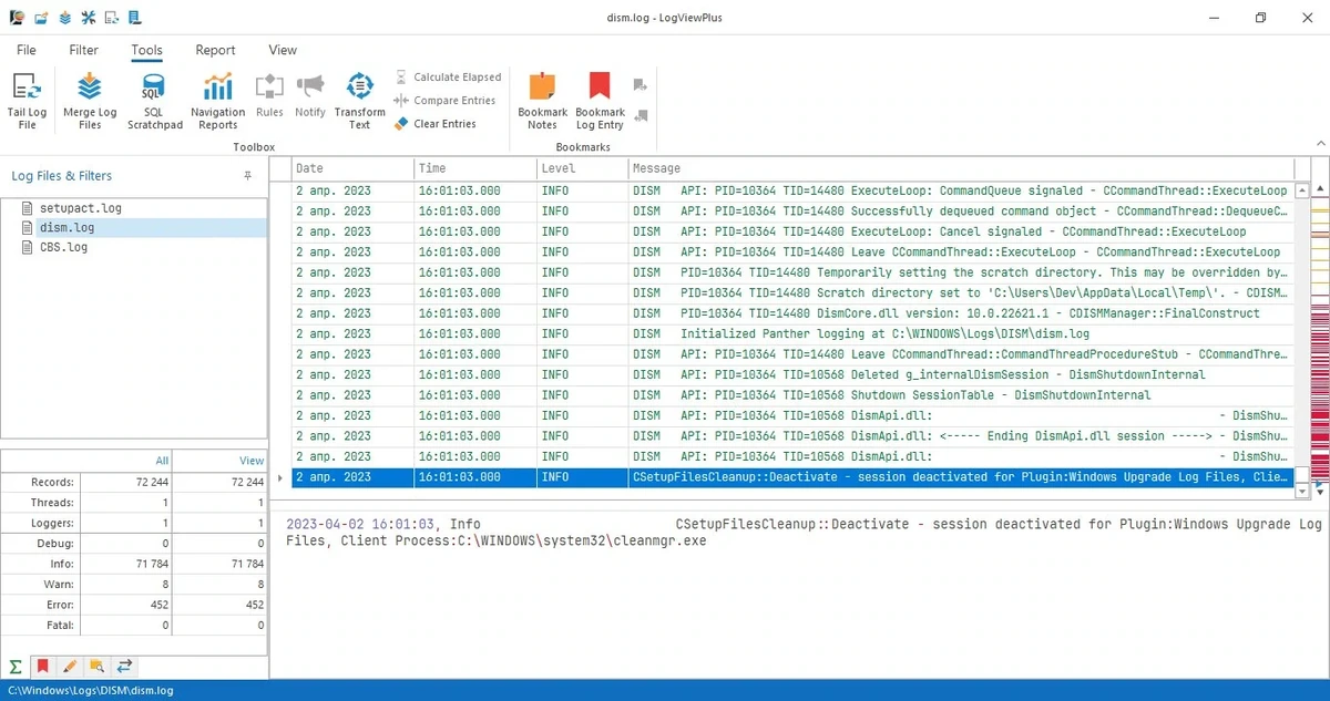 Просмотр системных логов LogViewPlus 3.0.16 — изображение 1