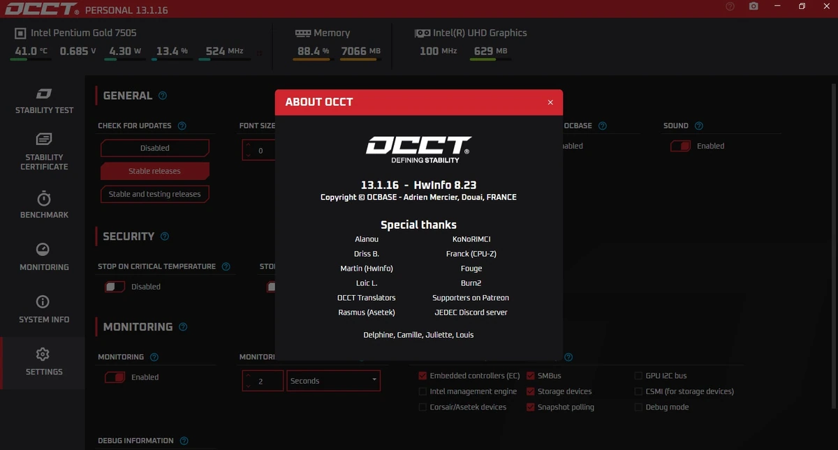 Проверка процессора и памяти ПК OCCT 13.1.16 Portable — изображение 1