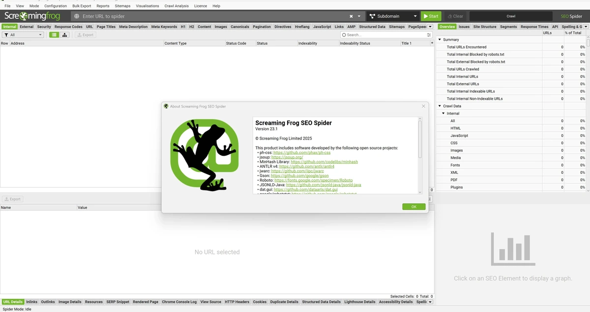 SEO анализ сайта Screaming Frog SEO Spider 23.1 — изображение 1