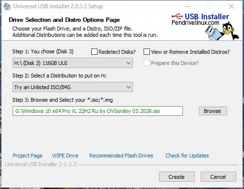 Создание USB-флеш загрузчиков Universal USB Installer 2.0.3.3 Portable — изображение 1