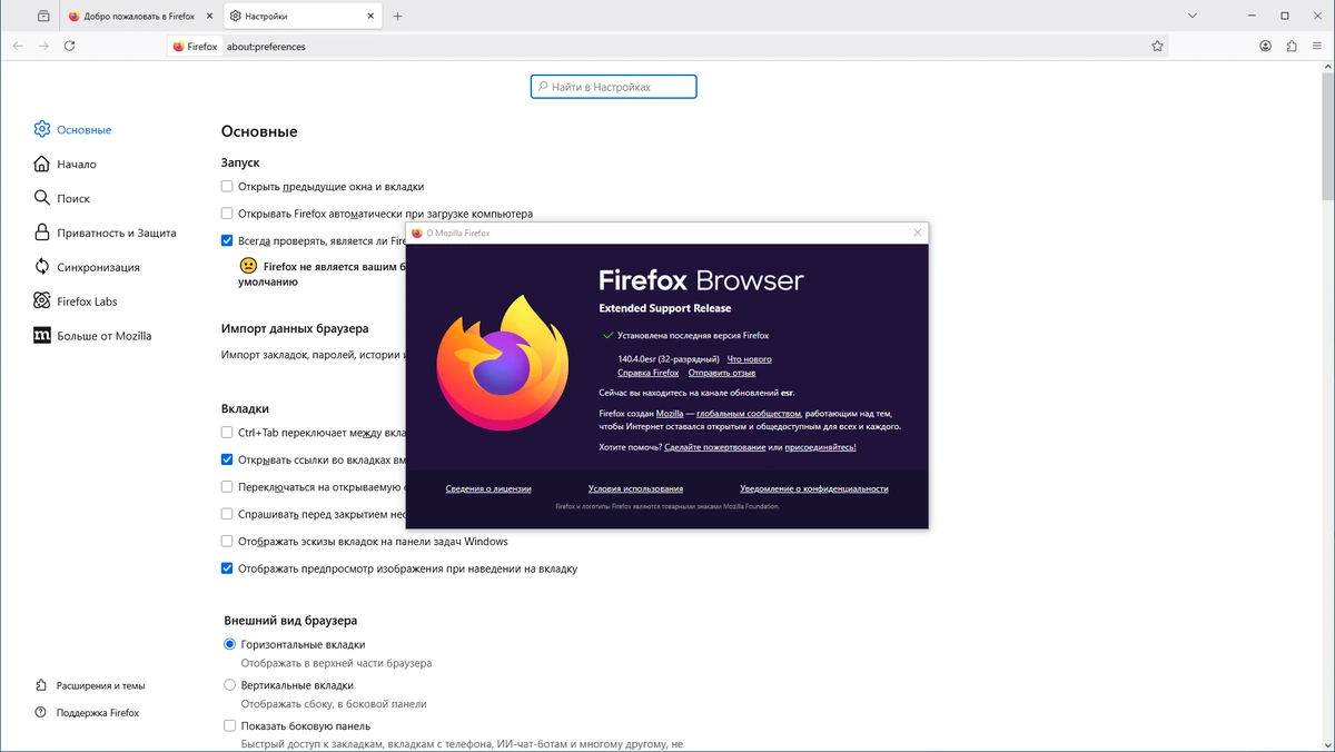 Стабильный браузер Firefox Browser ESR 140.4.0 — изображение 1