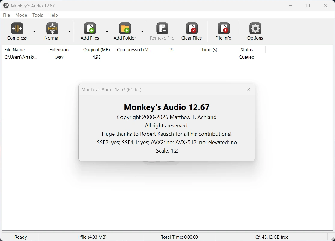 Сжатие аудио Monkeys Audio 12.67 — изображение 1