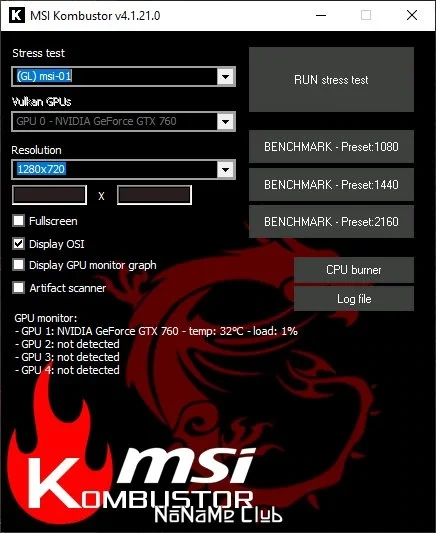 Тестирование видеокарты MSI Kombustor 4.1.21.0 — изображение 1