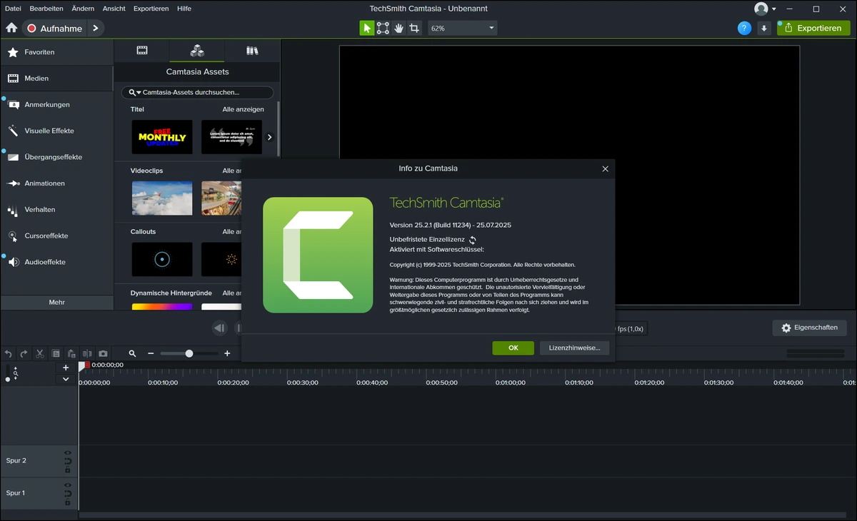 Точная запись происходящего на экране TechSmith Camtasia 25.2.1.11234 — изображение 1