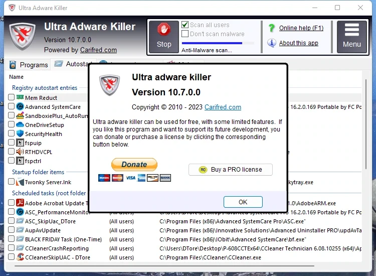 Удаление рекламы - Ultra Adware Killer 10.7.0.0 — изображение 1