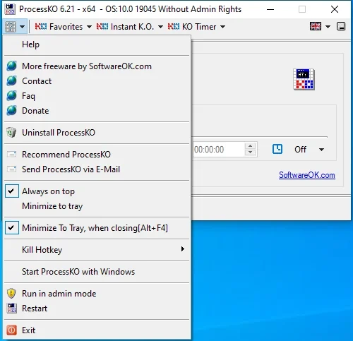 Управление Windows процессами ProcessKO 6.21 Portable — изображение 1