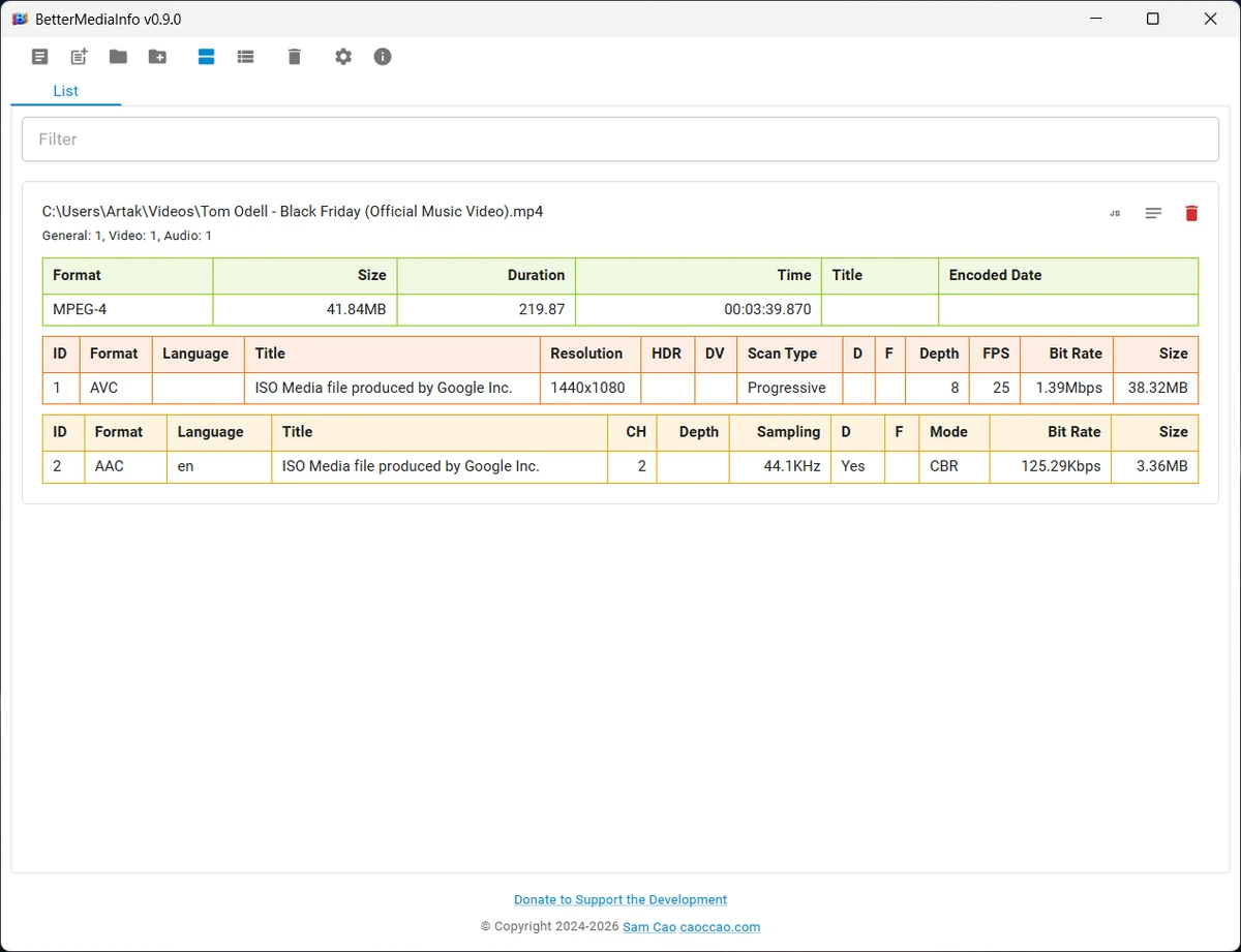 BetterMediaInfo 0.10.0 — изображение 1