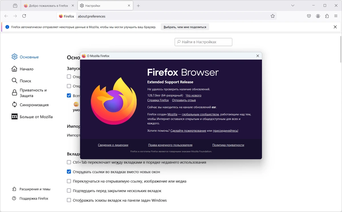 Браузер для Windows Firefox Browser ESR 128.8.0 — изображение 1