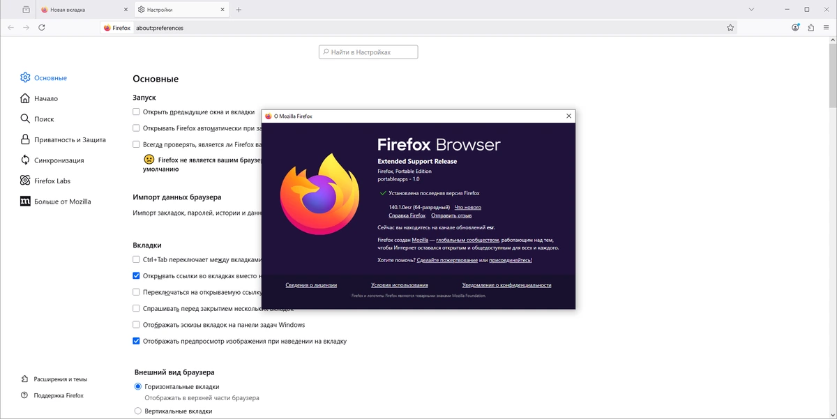 Браузер портабле Firefox Browser ESR 140.1.0 by PortableApps — изображение 1