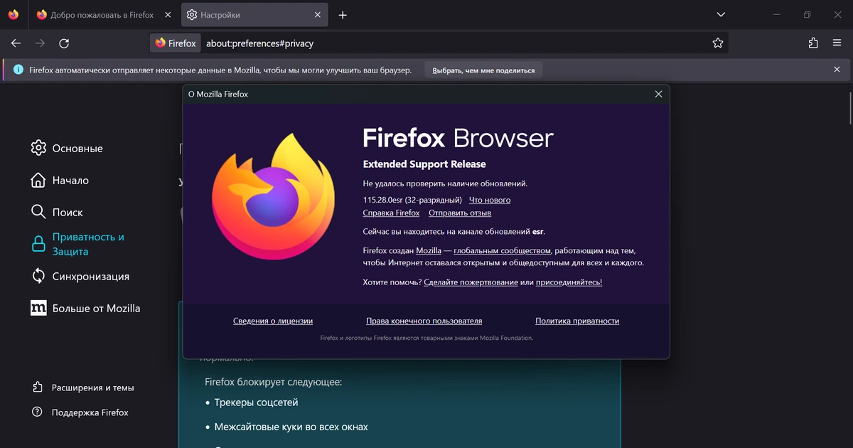 Быстрый браузер Firefox Browser ESR 115.28.0 — изображение 1