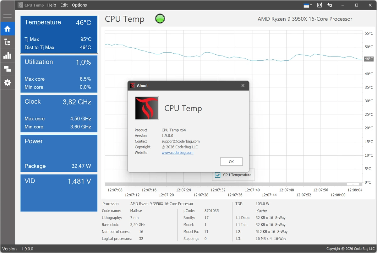 Мониторинг температуры процессора CPU Temp 1.9.0.0 — изображение 1