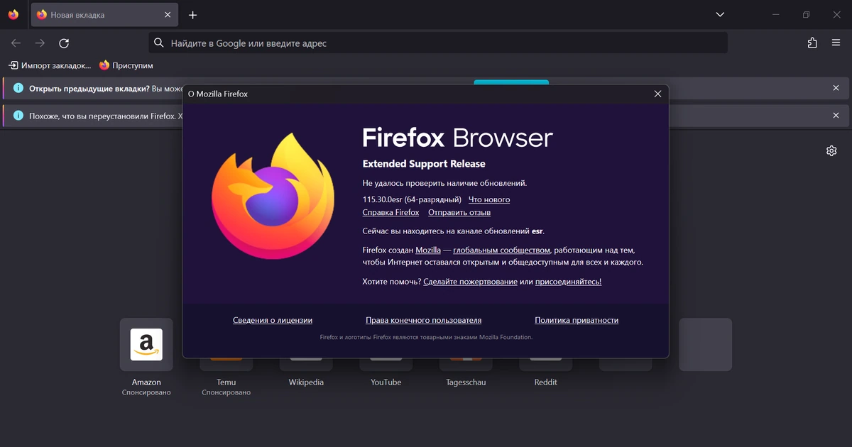 Браузер для Windows 7 Firefox Browser ESR 115.30.0 — изображение 1