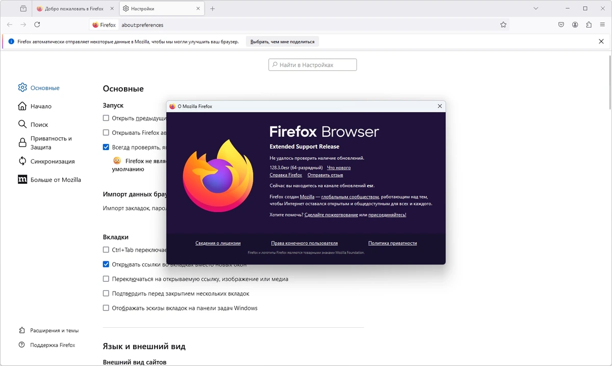 Стабильная версия Firefox Browser ESR 128.3.0 — изображение 1