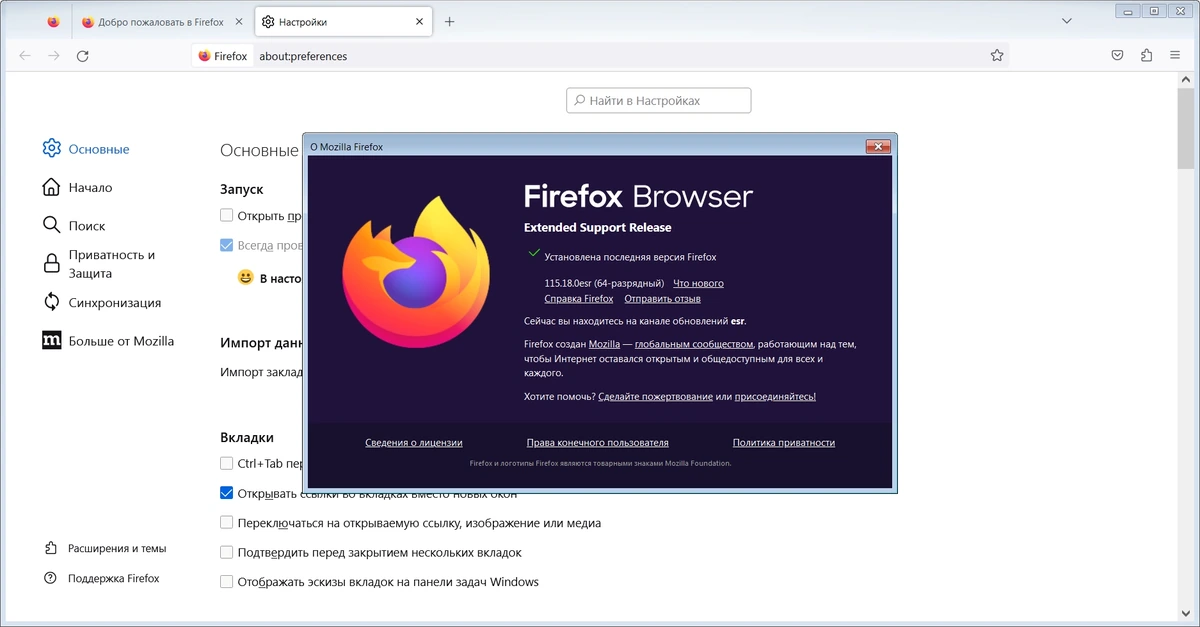 Стабильный браузер Firefox Browser ESR 115.18.0 — изображение 1