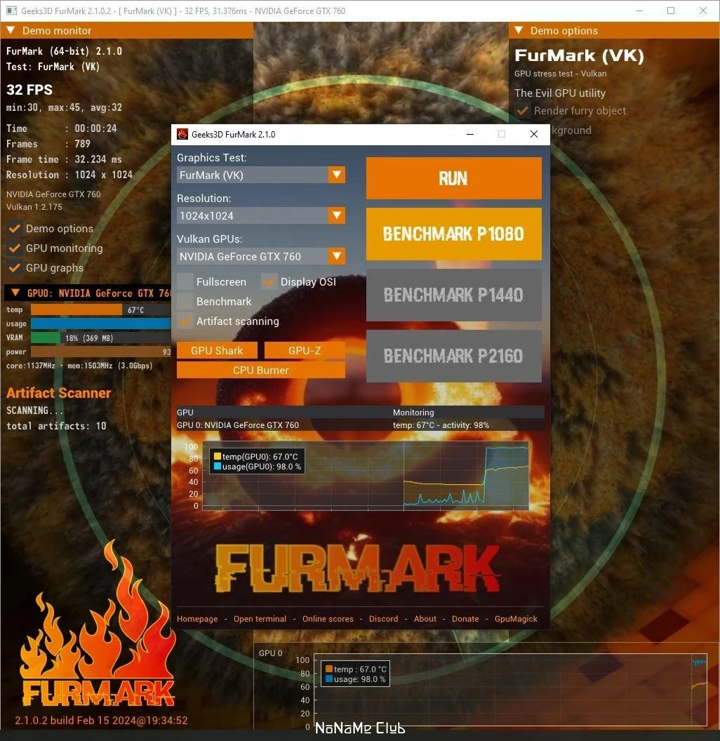 FurMark тестирование видеокарты 2.1.0.2 — изображение 1