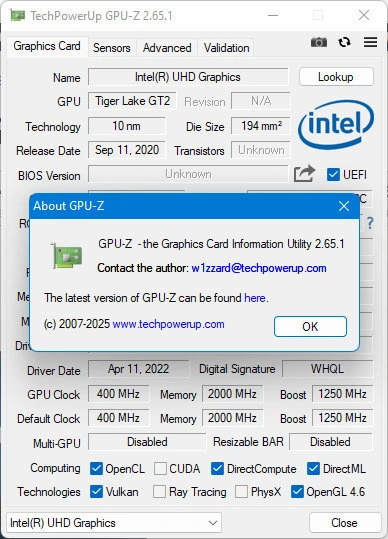 GPU-Z характеристики видеоадаптера 2.65.1 [En] — изображение 1