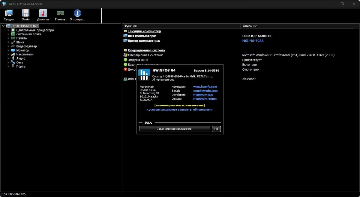 HWiNFO данные о компьютере 8.14 Build 5580 + Portable — изображение 1