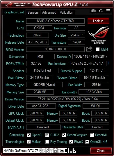 Инфа о видеокарте - GPU-Z 2.43.0 + ASUS_ROG — изображение 1