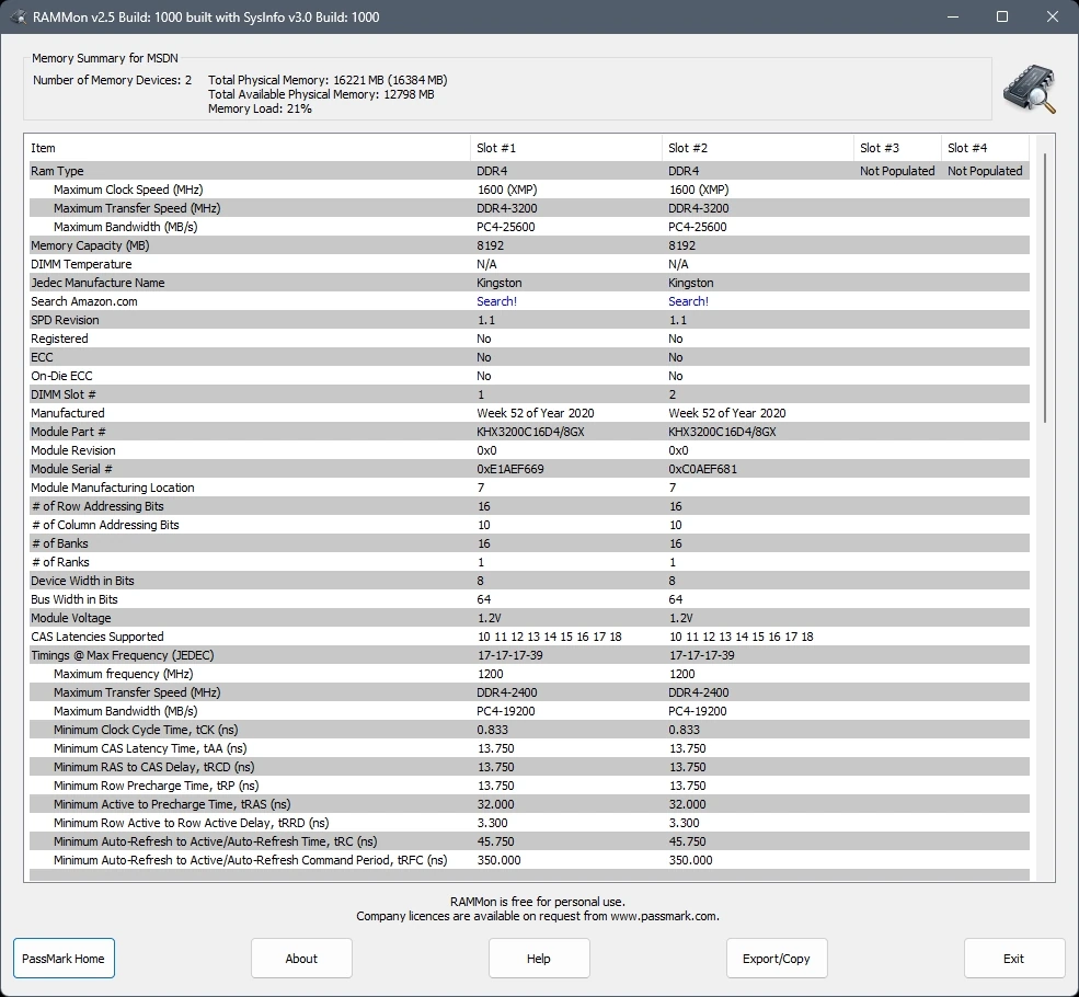 Информация об оперативной памяти - PassMark RAMMon 2.5 Build 1000 — изображение 1