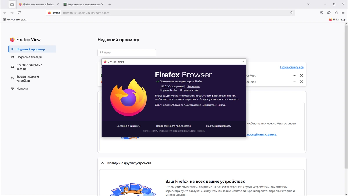 Интернет браузер Firefox Browser 136.0.2 — изображение 1