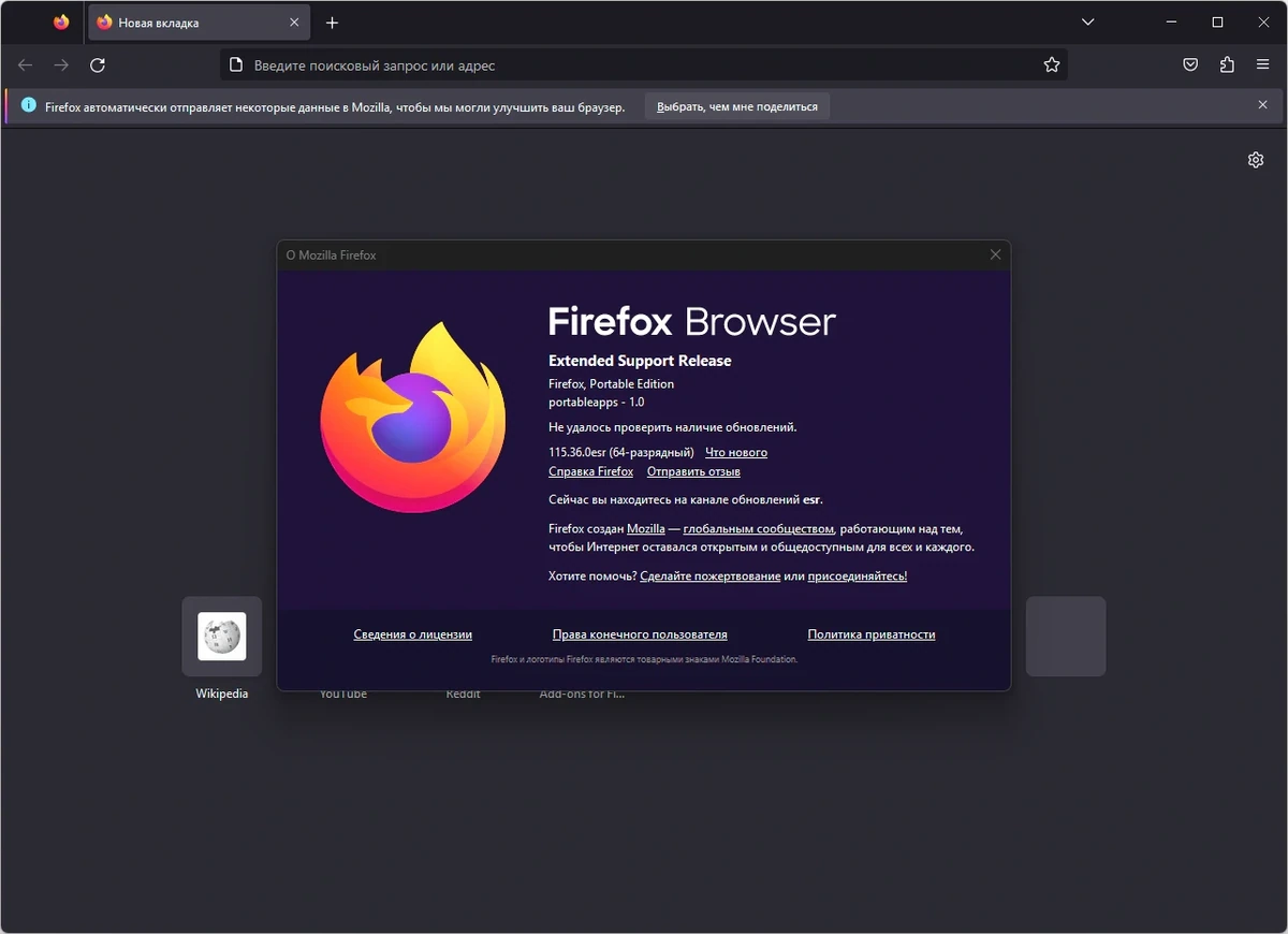 Интернет обозреватель Firefox Browser ESR 115.36.0 (Win 7-8) / 140.11.0 (Win 10-11) by PortableApps — изображение 1