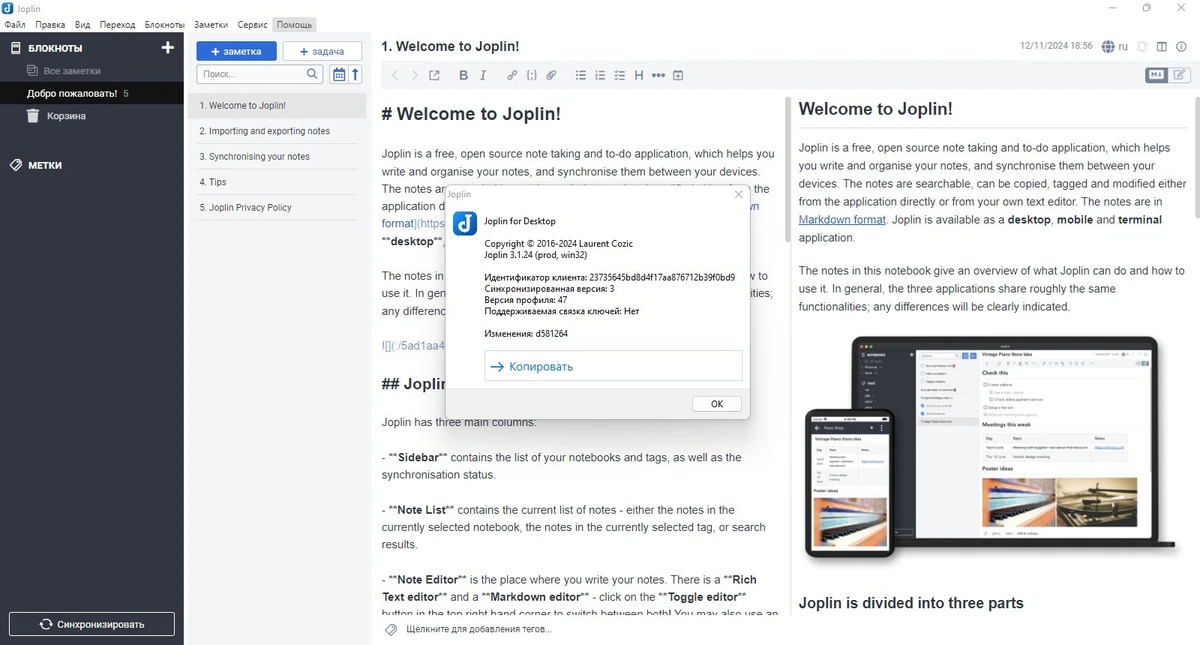 Программа для заметок Joplin 3.1.24 + Portable — изображение 1