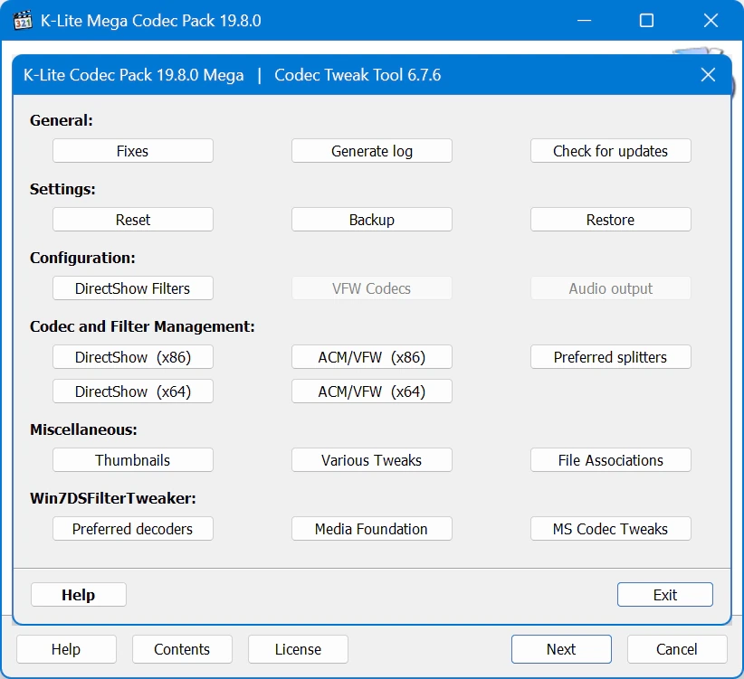Кодеки для Windows K-Lite Codec Pack 19.8.0 Mega / Full / Standard / Basic — изображение 1