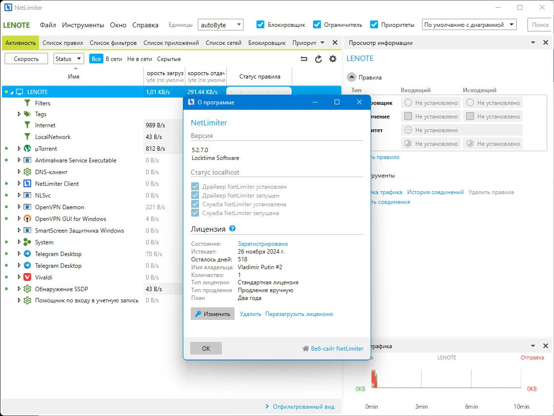 Контроль использования трафика NetLimiter 5.2.7.0 — изображение 1