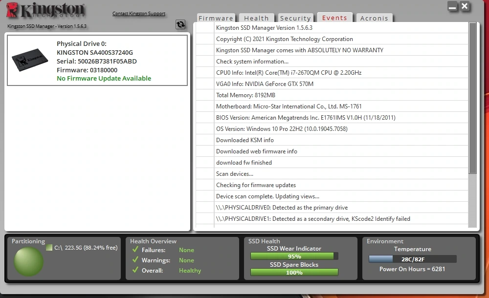 Контроль состояния SSD Kingston SSD Manager 1.5.6.3 — изображение 1