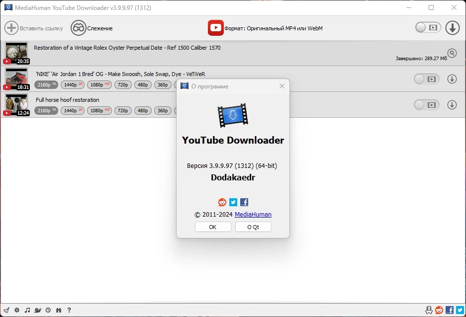Видеозагрузчик MediaHuman YouTube Downloader 3.9.9.97 (1312) by Dodakaedr — изображение 1