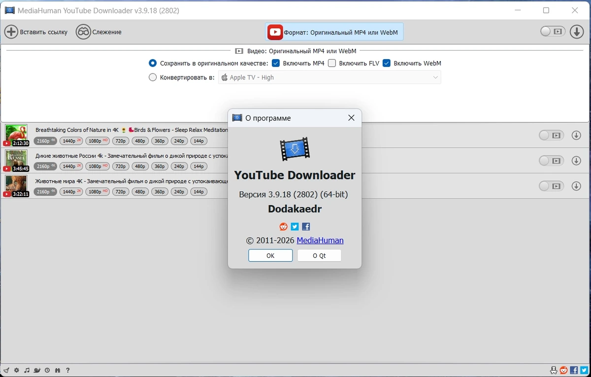 MediaHuman YouTube Downloader 3.9.18 (2802) by Dodakaedr — изображение 1