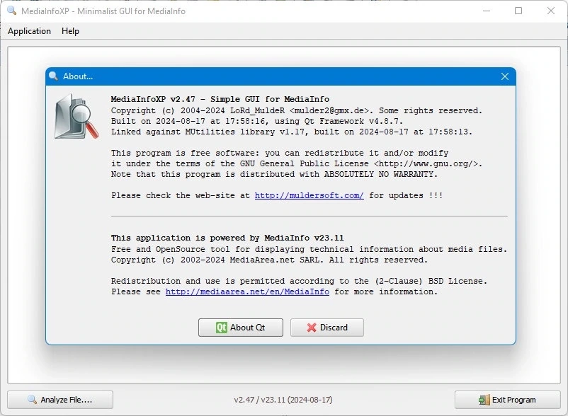 Информация о медиафайлах MediaInfoXP 2.47 Portable — изображение 1