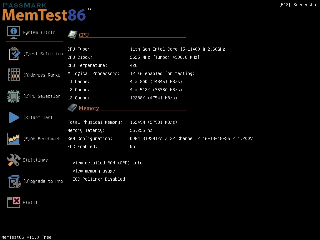 MemTest86 11.0 Build 1000 Free — изображение 1