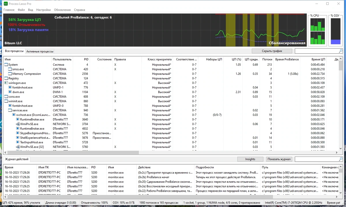 Менеджер процессов для Windows - Process Lasso Pro 12.4.1.10 RePack by elchupacabra — изображение 1