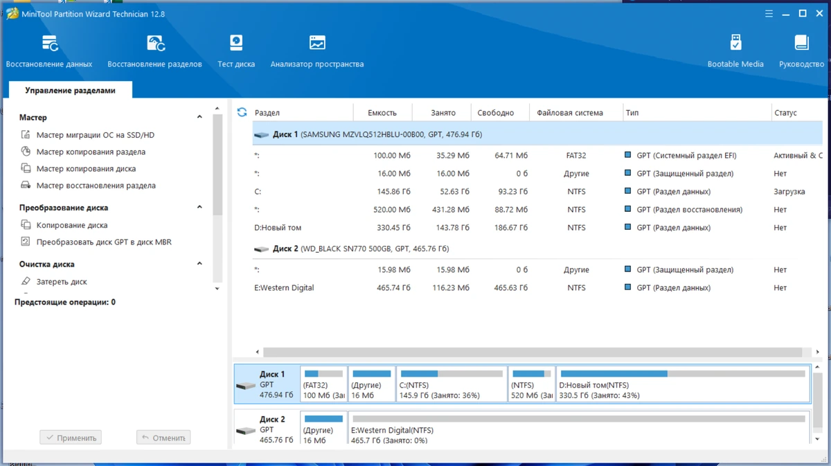 Менеджер разделов жесткого диска - MiniTool Partition Wizard Technician 12.8 by KpoJIuK — изображение 1