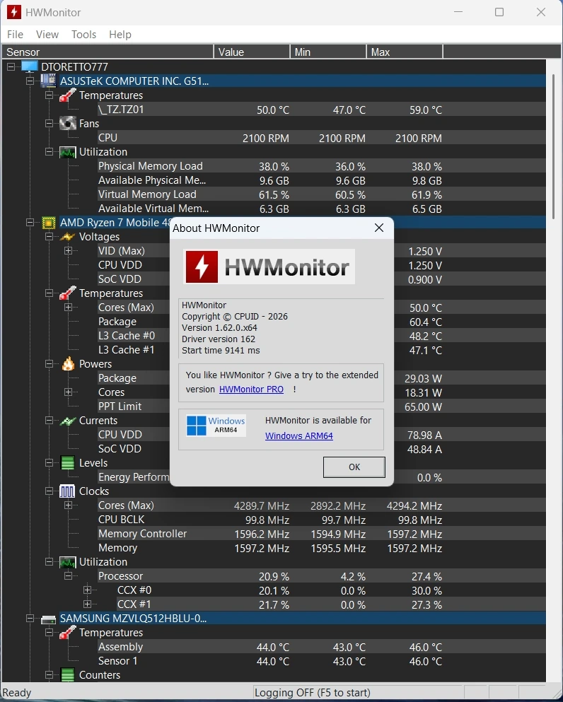 Мониторинг показателей компьютера CPUID HWMonitor 1.62 + Portable — изображение 1