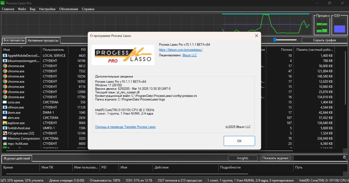 Мониторинг процессов Windows Process Lasso Pro 15.1.1.1 Beta by elchupacabra — изображение 1