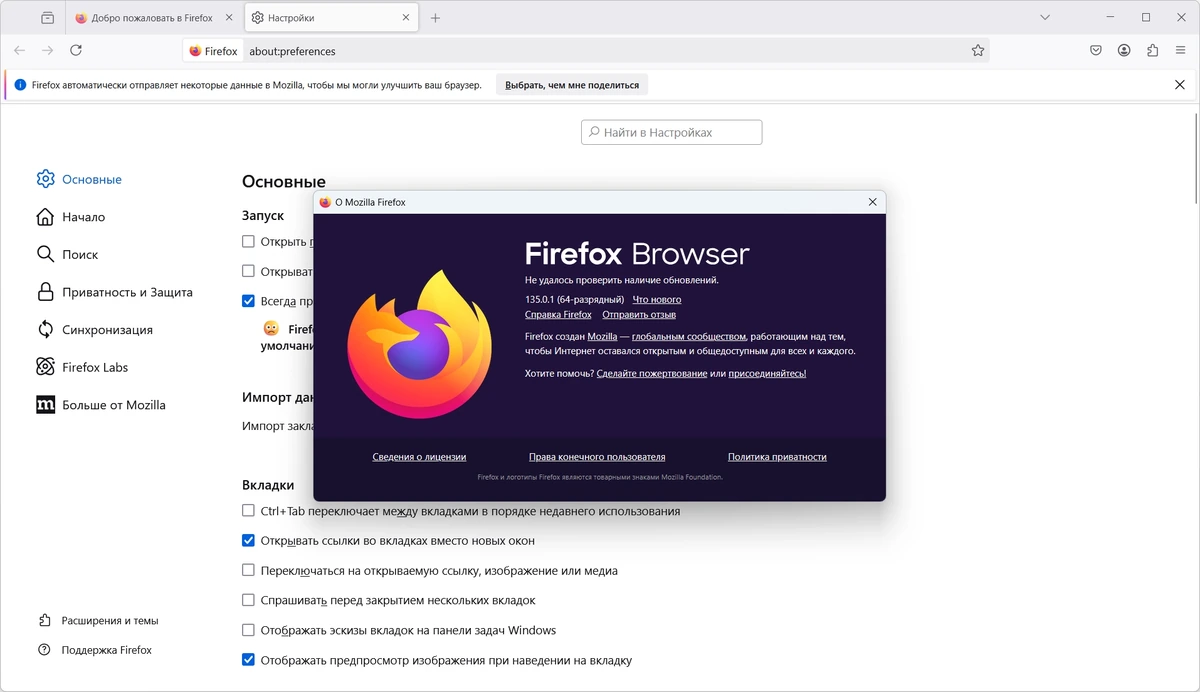Интернет браузер Firefox Browser 135.0.1 — изображение 1