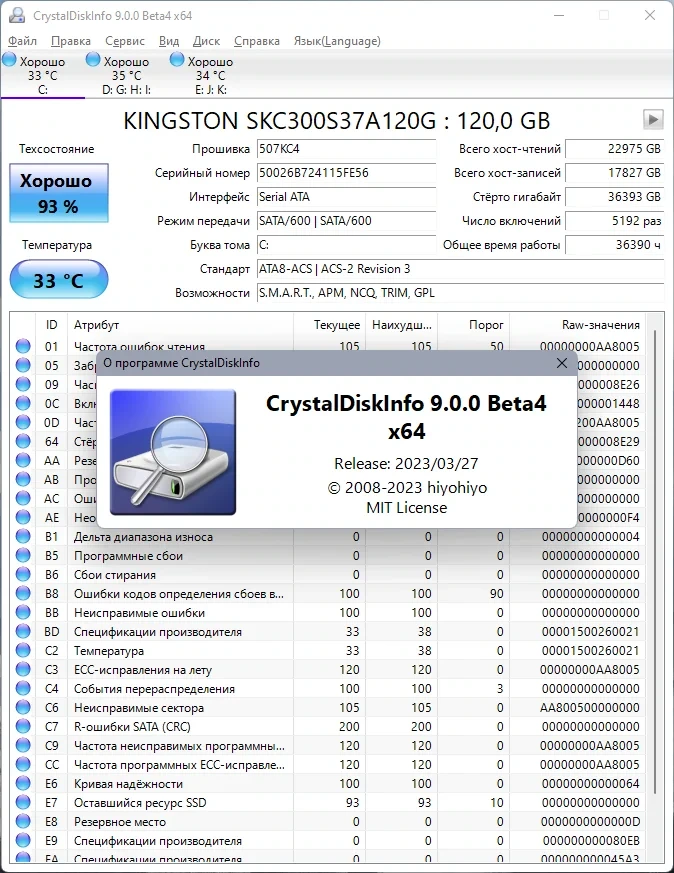 Оценка состояния HDD CrystalDiskInfo 9.0.0 Beta4 Portable — изображение 1
