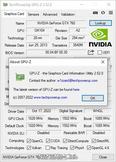 Просмотр характеристик видеокарты - GPU-Z 2.52.0 + ASUS_ROG Portable — изображение 2