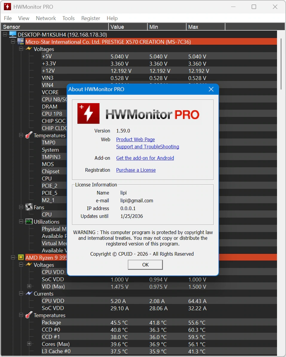 Просмотр показателей компьютерного железа CPUID HWMonitor Pro 1.59 + Portable — изображение 2