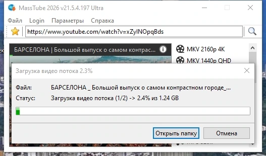 Скачивание видео с YouTube MassTube Ultra 21.5.4.197 by elchupacabra — изображение 2