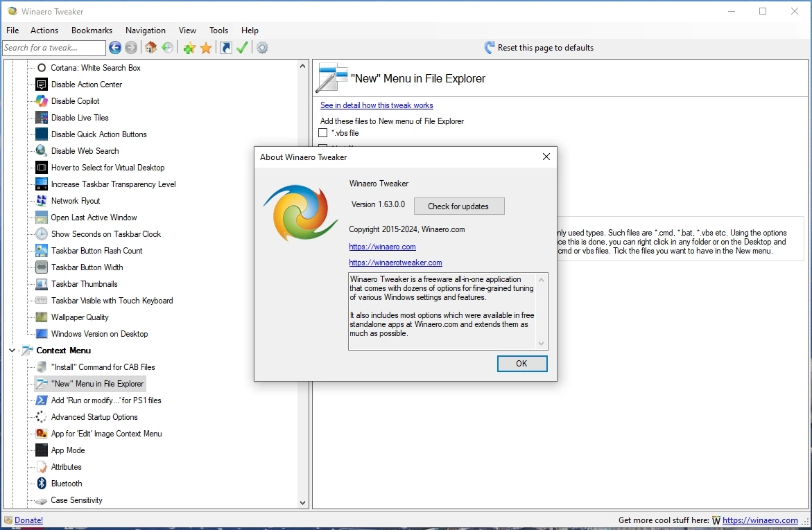 Winaero Tweaker 1.63.0.0 + Portable — изображение 2