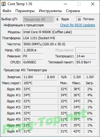 Core Temp мониторинг температуры процессора 1.16 + Portable — изображение 2