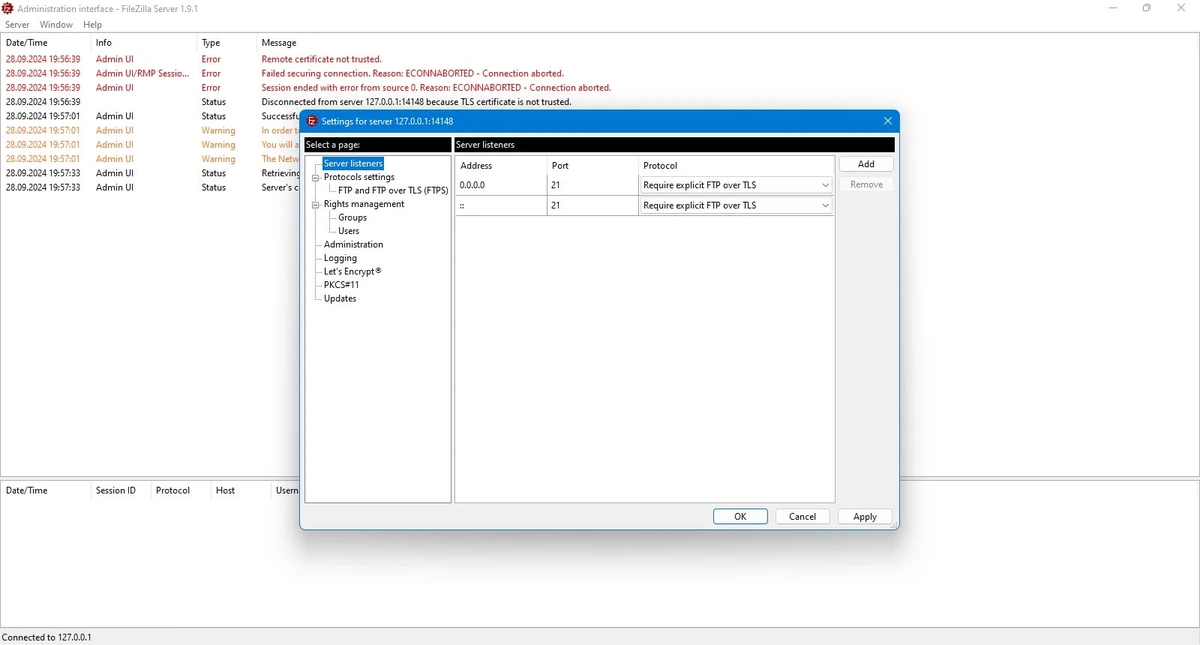 ФТП сервер FileZilla Server 1.9.1.0 — изображение 2