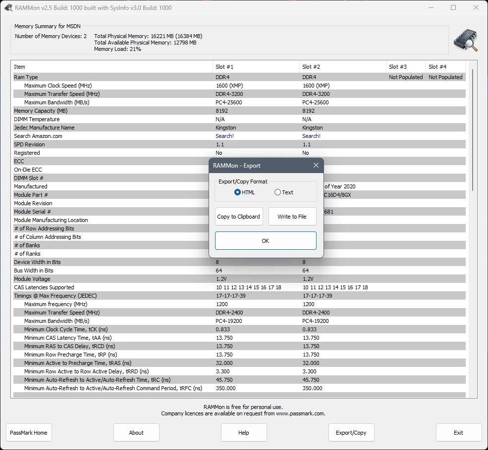 Информация об оперативной памяти - PassMark RAMMon 2.5 Build 1000 — изображение 2
