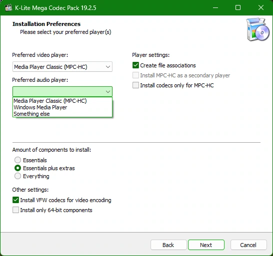 K-Lite Codec Pack 19.2.5 Mega/Full/Standard/Basic — изображение 2