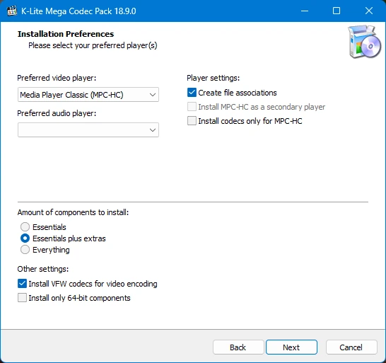 Кодеки для воспроизведения мультимедиа K-Lite Codec Pack 18.9.0 Mega/Full/Standard/Basic — изображение 2