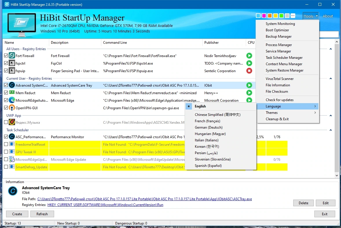 Менеджер автозагрузки HiBit Startup Manager 2.6.35 + Portable — изображение 2
